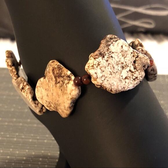 White Turquoise & Brown Jade Ankle Bracelet - Picture 1 of 8